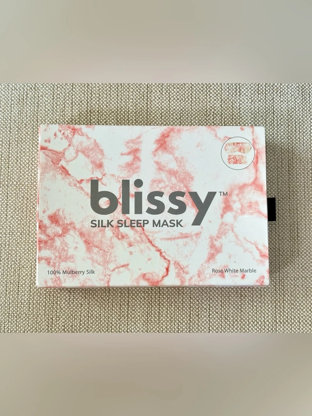 Blissy 100% Mulberry Silk Sleeping Mask Rose White Marble with Travel Bag